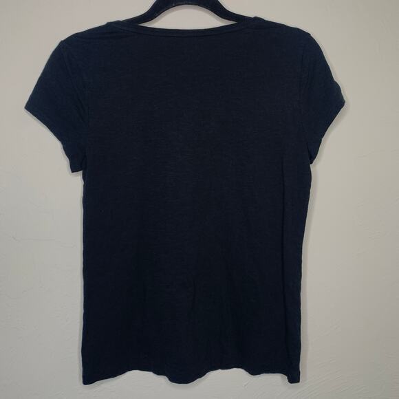 LOFT Black T Shirt Embellished Sequin Bead Front Detail Sz Medium Petite - Picture 6 of 8